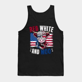 Red White and Moo: Patriotic Cow Design Tank Top